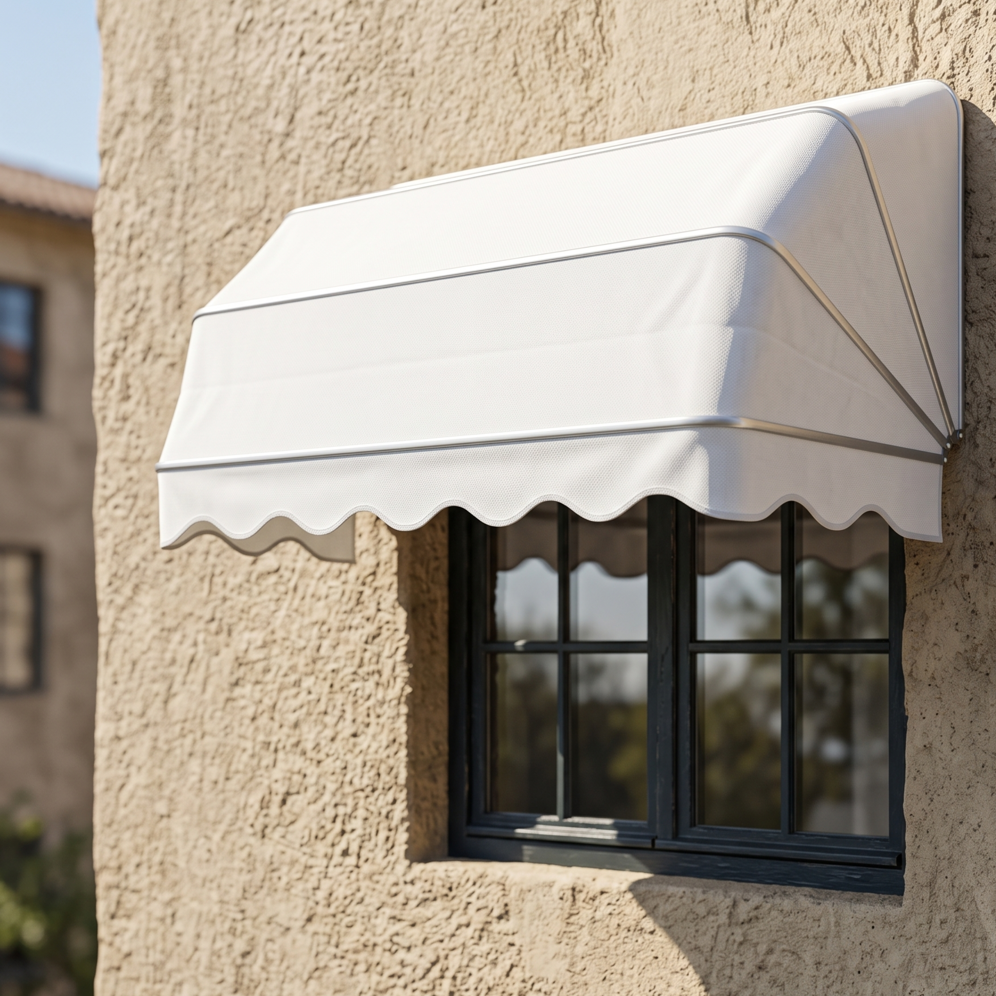 Toldo tipo capota con forma curva para protección de ventanas en Granada