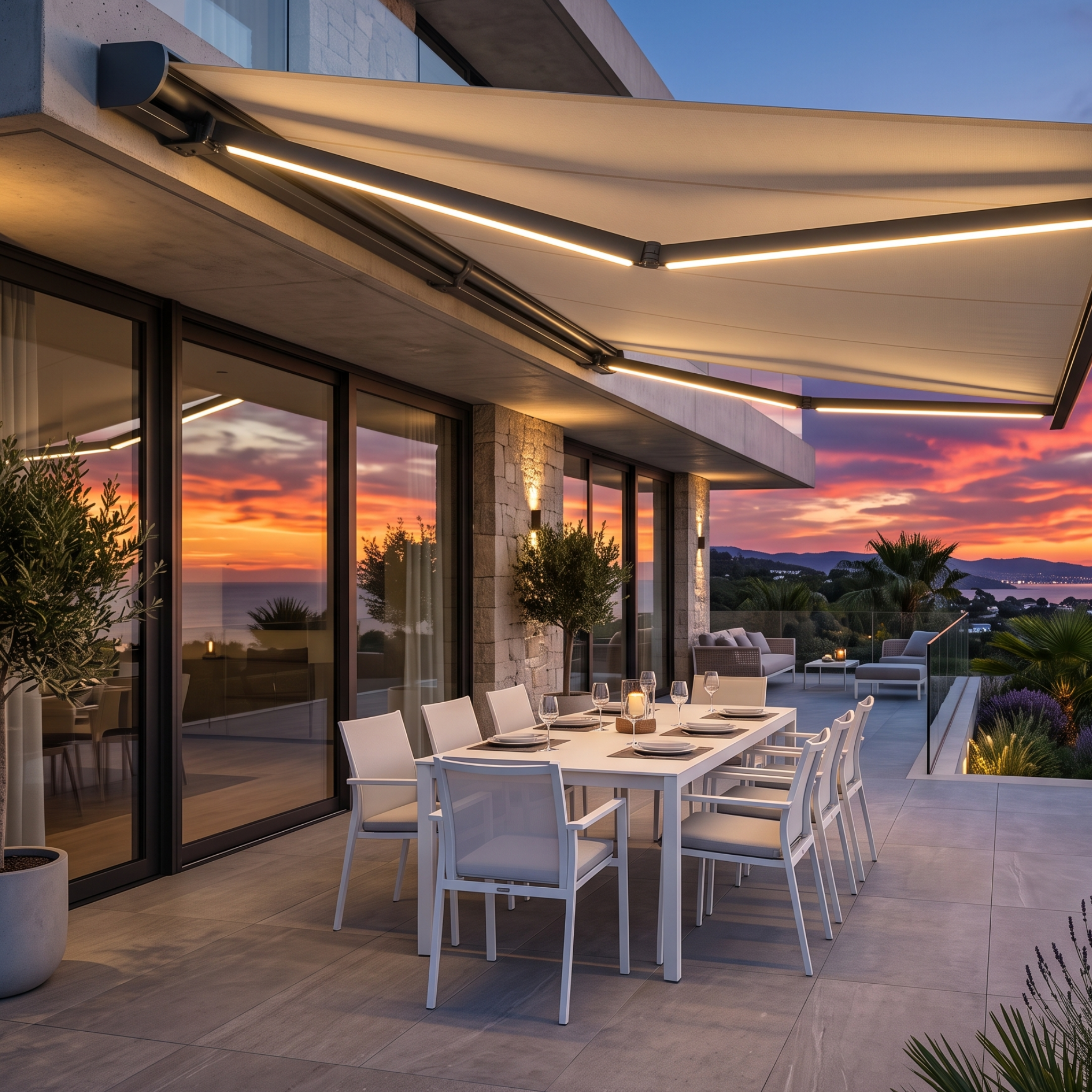Toldo cofre extensible instalado en Granada con mecanismo y lona protegidos por aluminio