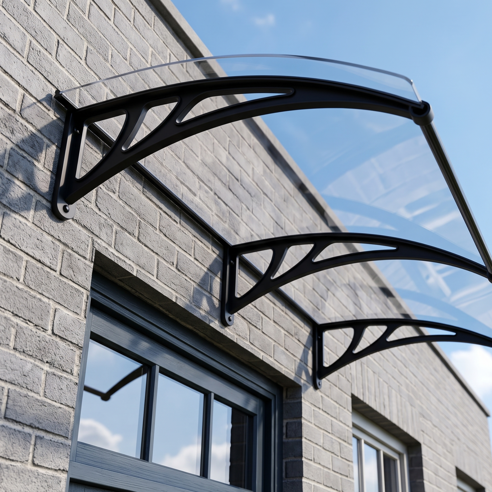 Toldo marquesina con estructura fija protegiendo la entrada de una vivienda en Granada